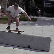 An image of our fearless leader skateboarding.
