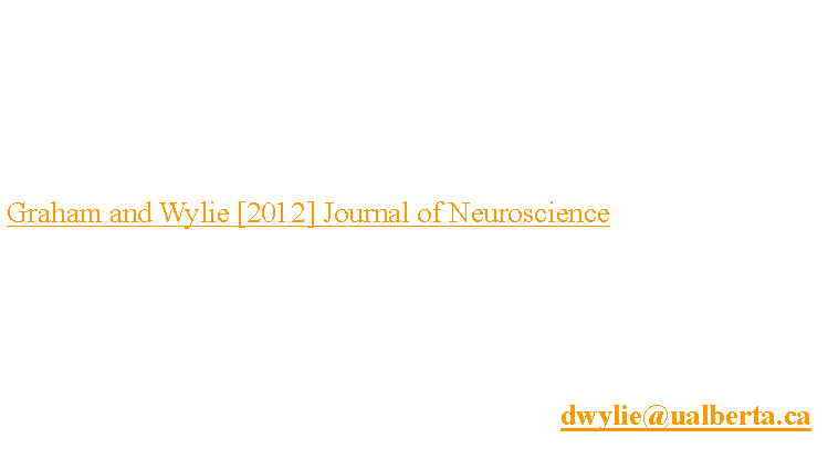Text Box: Graduate Students and Post-Docs needed ImmediatelyI currently have funding from CIHR to hire a graduate student and a postdoctoral fellow to study the neuroanatomy, neurochemistry and neurophysiology of the cerebellum. (see most recent publication by Graham and Wylie [2012] Journal of Neuroscience)I am also seeking a graduate student to continue my NSERC funded research on comparative neuroanatomy and brain evolution.If interested in this opportunity to join a productive and dynamic lab, please do not hesitate to contact me directly at dwylie@ualberta.ca.